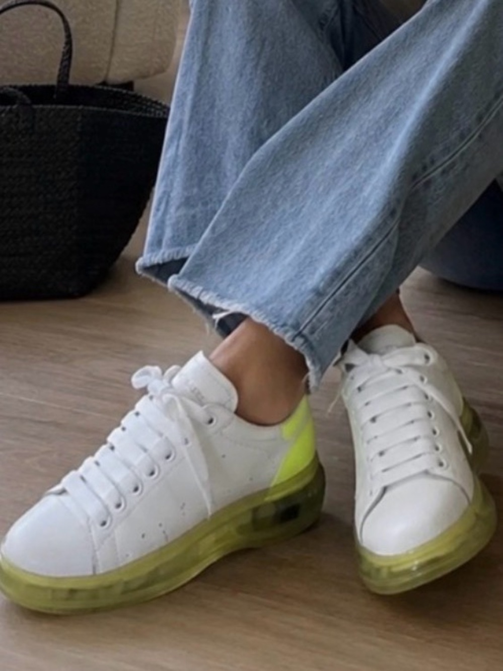 Alexander McQueen White Sneakers with Neon Yellow Soles